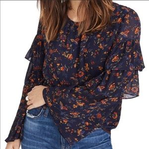 Madewell flowery bell-sleeved silk blouse